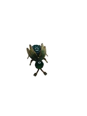 Vintage Warner Bug Insect Fly Carved Jade Enamel Goldtone Brooch Pin *READ*
